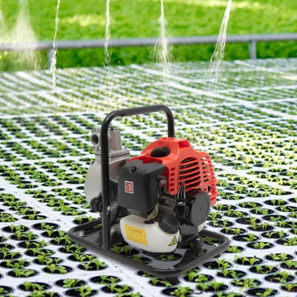 CNCEST Pompe à eau à essence 43 CC 2 temps - Pompe de jardin 1,25 kW 6500 tr/min - Pour irrigation, entretien de l'étang