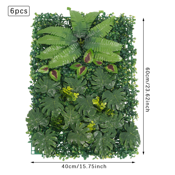 6 pièces 40 x 60 cm Murs de verdure, Mur de verdure artificielle, Décoration murale de fond de verdure artificielle
