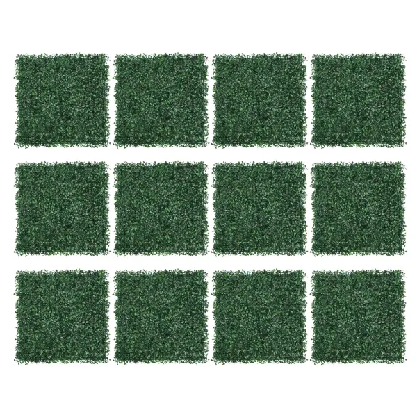 Panneaux de buis artificiels, paquet de 12 panneaux muraux de haie de buis de 20x20 pouces, mur de toile de fond de gazon artificiel PE de 1.57 pouces