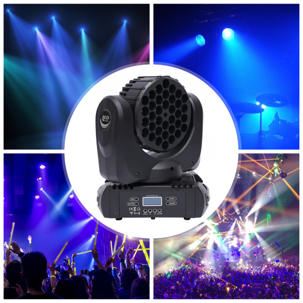 Faisceau à tête mobile 36x3W RGBW LED, lumière de lavage de scène Disco DJ, éclairage à effet de canal DMX
