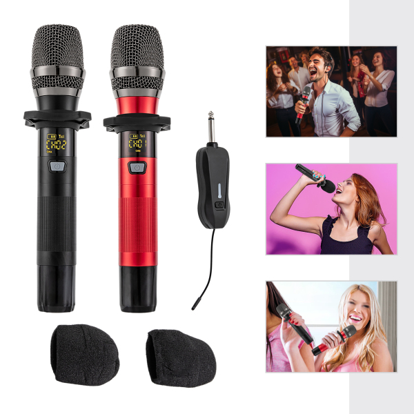 Microphone sans fil, microphones vocaux et récepteur avec 25 canaux, microphone sans fil pour karaoké chant mariage DJ fête discours église classe