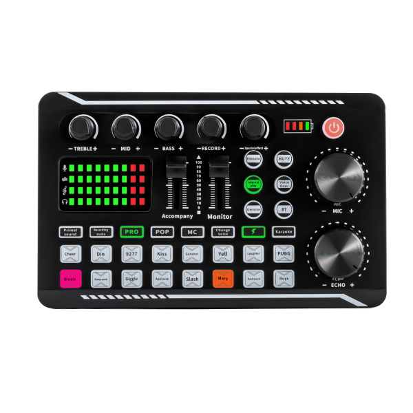 Sound Mixer Effects Board, carte son compatible Bluetooth avec de multiples effets sonores et des lumières LED