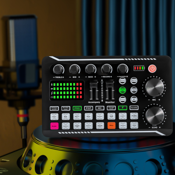 Sound Mixer Effects Board, carte son compatible Bluetooth avec de multiples effets sonores et des lumières LED