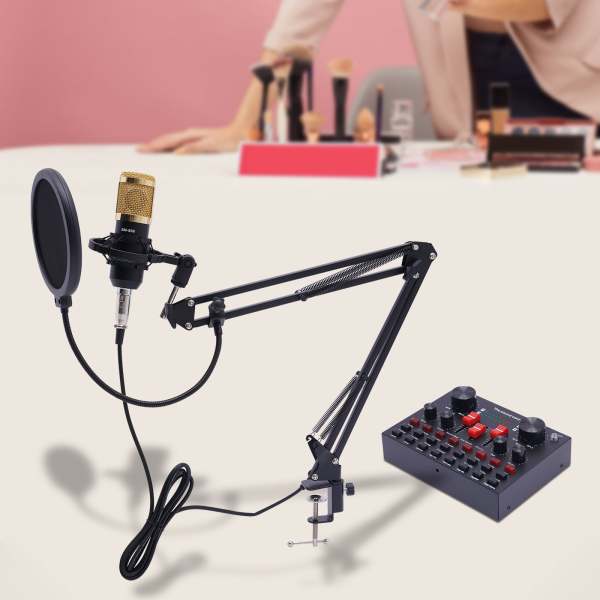 Microphone de streaming BM800 avec carte son en direct V8s Condensateur Microphone Bundle Câble de charge USB pour Live DJ 16 Effet sonore