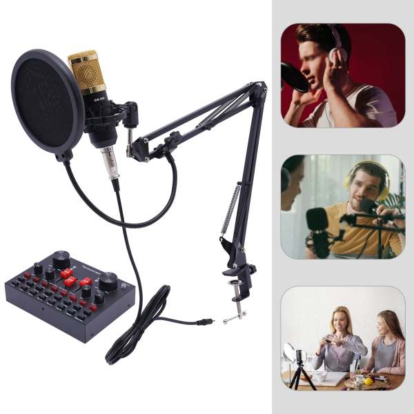 Microphone de streaming BM800 avec carte son en direct V8s Condensateur Microphone Bundle Câble de charge USB pour Live DJ 16 Effet sonore