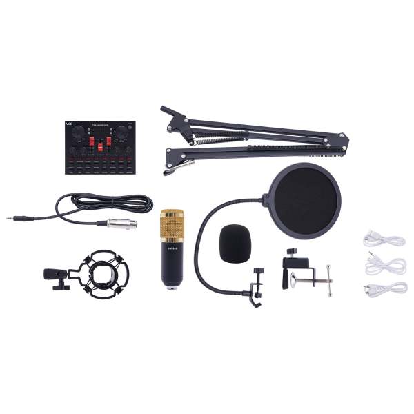 Microphone de streaming BM800 avec carte son en direct V8s Condensateur Microphone Bundle Câble de charge USB pour Live DJ 16 Effet sonore