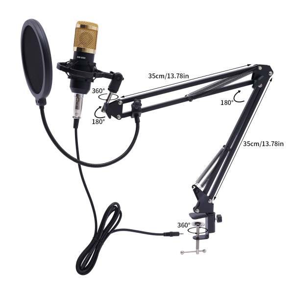 Microphone de streaming BM800 avec carte son en direct V8s Condensateur Microphone Bundle Câble de charge USB pour Live DJ 16 Effet sonore