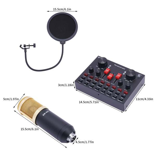 Microphone de streaming BM800 avec carte son en direct V8s Condensateur Microphone Bundle Câble de charge USB pour Live DJ 16 Effet sonore