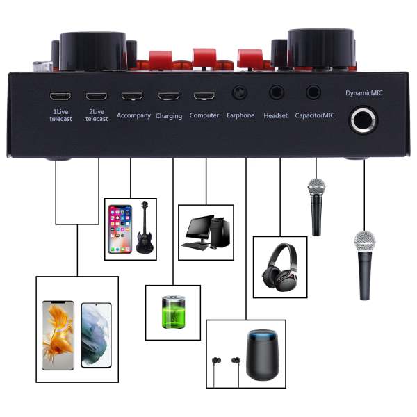 Microphone de streaming BM800 avec carte son en direct V8s Condensateur Microphone Bundle Câble de charge USB pour Live DJ 16 Effet sonore