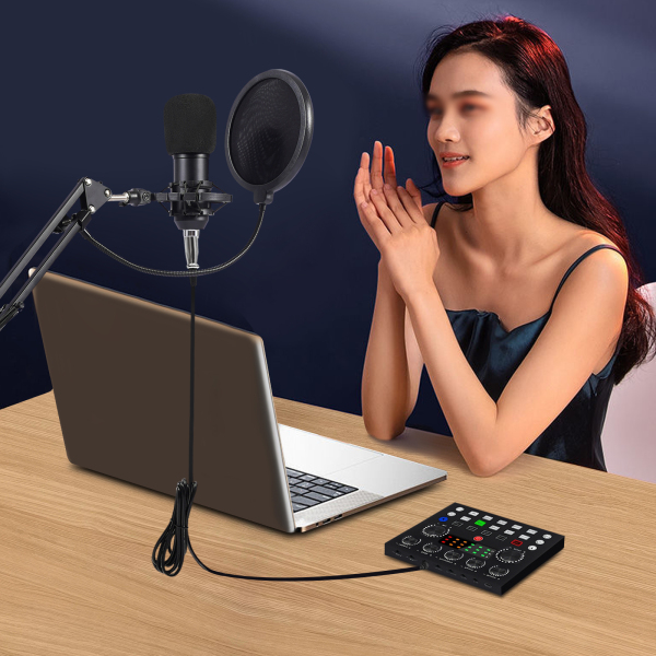 Microphone Podcast avec changeur de voix, microphone à condensateur pour studio d'enregistrement pour voix, PC, TikTok, YouTube