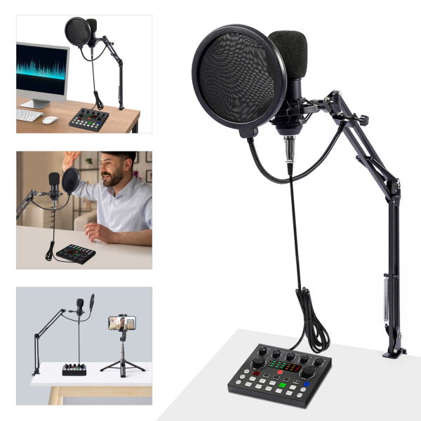 Microphone Podcast avec changeur de voix, microphone à condensateur pour studio d'enregistrement pour voix, PC, TikTok, YouTube