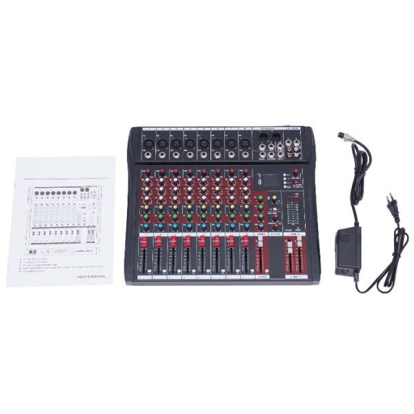 Table de mixage portable à 8 canaux, table de mixage DJ, égaliseur à trois bandes avec Bluetooth USB pour soirée karaoké KTV