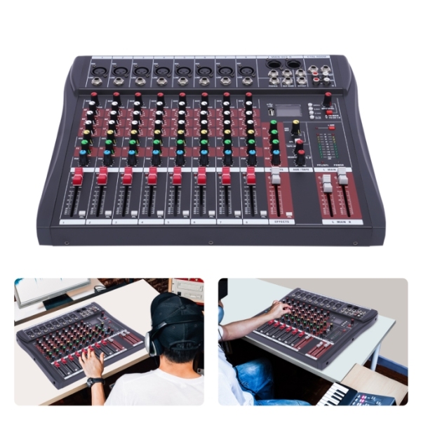 Table de mixage portable à 8 canaux, table de mixage DJ, égaliseur à trois bandes avec Bluetooth USB pour soirée karaoké KTV