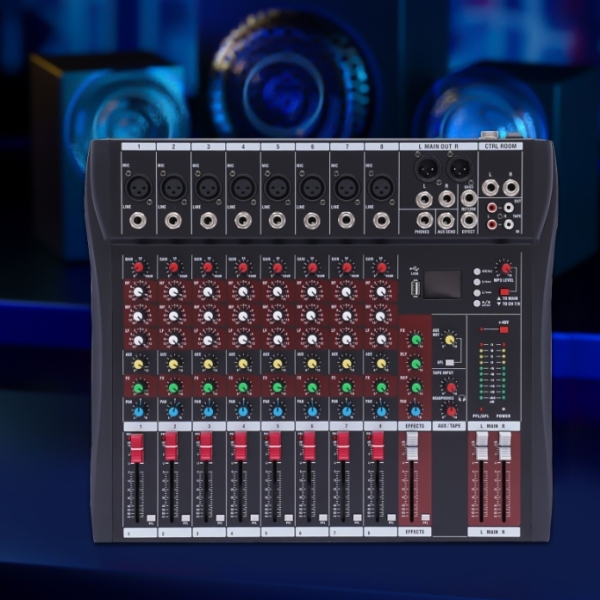 Table de mixage portable à 8 canaux, table de mixage DJ, égaliseur à trois bandes avec Bluetooth USB pour soirée karaoké KTV