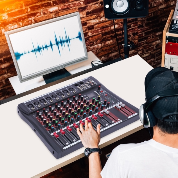 Table de mixage portable à 8 canaux, table de mixage DJ, égaliseur à trois bandes avec Bluetooth USB pour soirée karaoké KTV