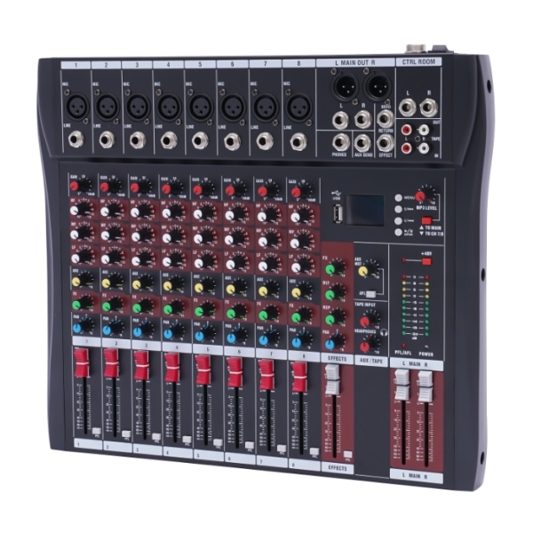 Table de mixage portable à 8 canaux, table de mixage DJ, égaliseur à trois bandes avec Bluetooth USB pour soirée karaoké KTV