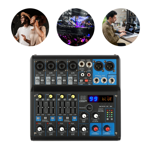 Mélangeur de son professionnel à 7 canaux, mélangeur Audio, Console de son à 7 canaux