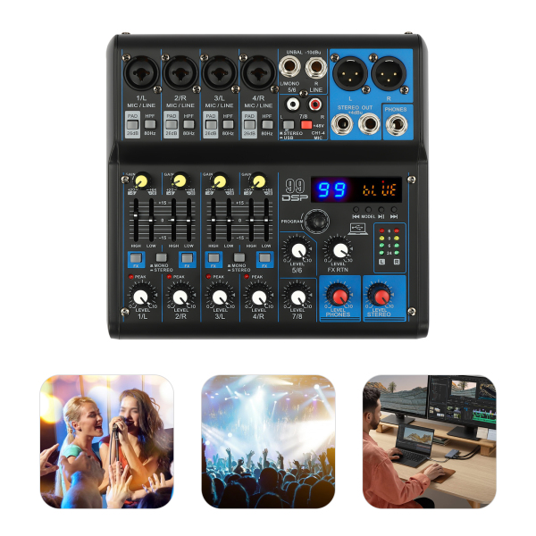 Mélangeur de son professionnel à 7 canaux, mélangeur Audio, Console de son à 7 canaux