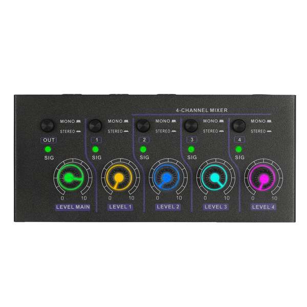 Mélangeur de ligne 4 canaux, mini mélangeur audio à faible bruit, prise en charge 4 en 1, mélangeur audio mono et stéréo