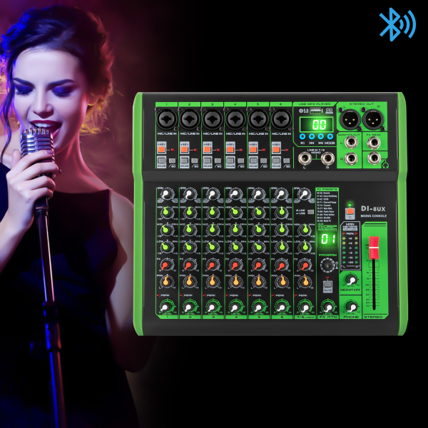 Mélangeur professionnel série 8UX avec 99 effets numériques DSP entrée USB MP3 48 V Microphone à alimentation fantôme professionnel Console de mixage DJ