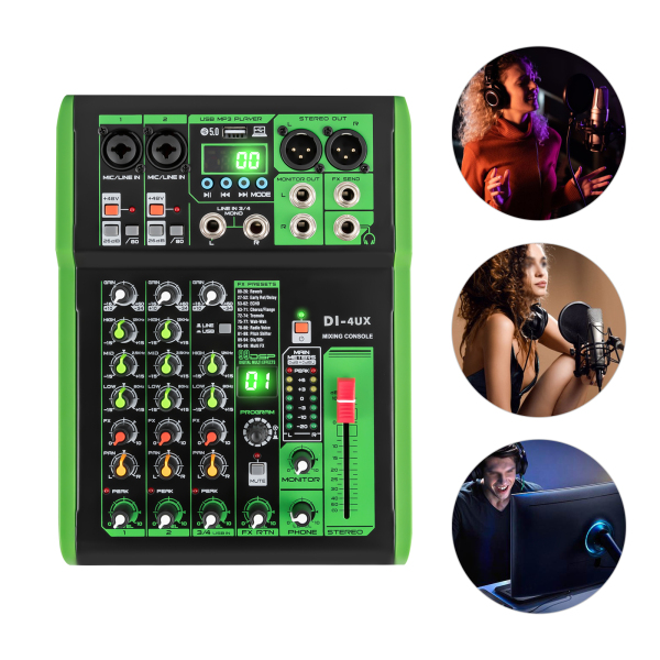 Mélangeur audio professionnel avec 99 effets numériques DSP, entrée USB MP3 48V, préamplificateur de Microphone à alimentation fantôme