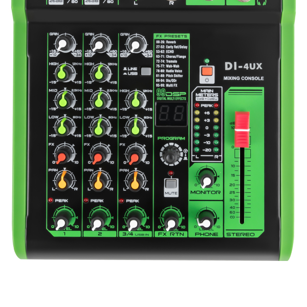 Mélangeur audio professionnel avec 99 effets numériques DSP, entrée USB MP3 48V, préamplificateur de Microphone à alimentation fantôme