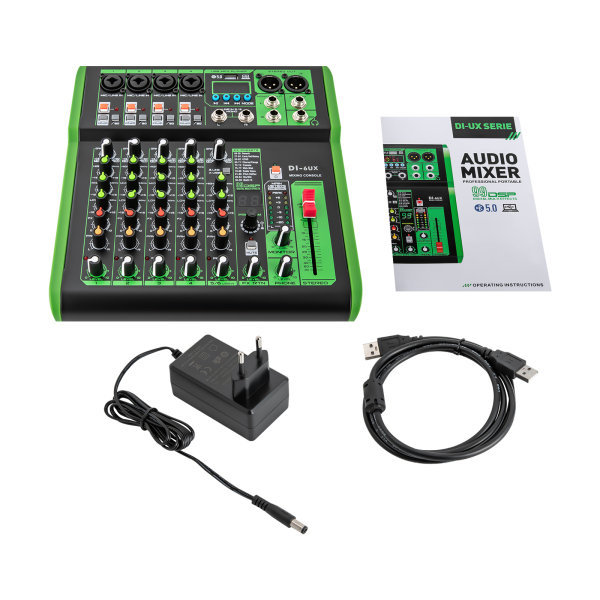 Mélangeur Audio professionnel DI-6UX avec 99 effets numériques DSP, entrée USB MP3, préamplis de Microphone 48V