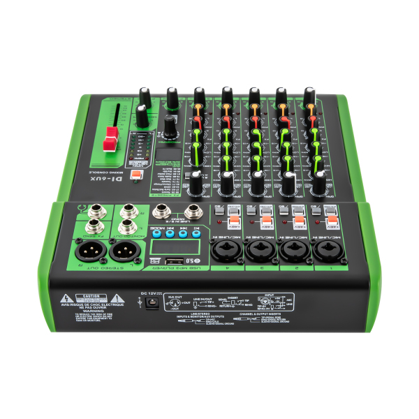 Mélangeur Audio professionnel DI-6UX avec 99 effets numériques DSP, entrée USB MP3, préamplis de Microphone 48V