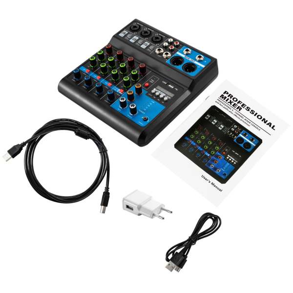 Mini table de mixage audio DJ système de console de carte son, alimentation fantôme 5 canaux 48V avec Bluetooth USB MP3