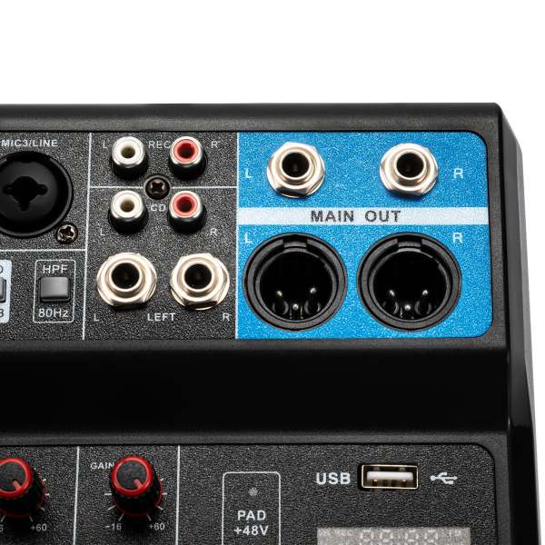 Mini table de mixage audio DJ système de console de carte son, alimentation fantôme 5 canaux 48V avec Bluetooth USB MP3