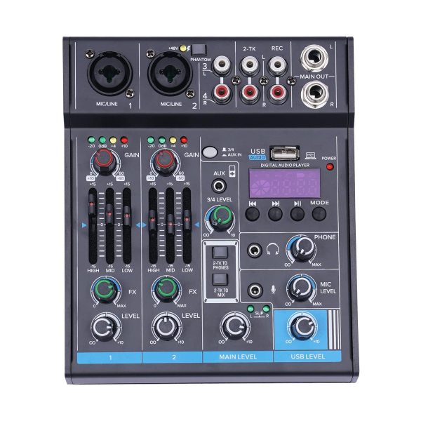 Table de mixage DJ Mélangeur de son 4 canaux Studio Mixeur audio LCD Digital Professional Mixer