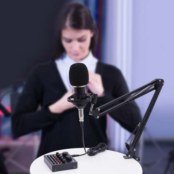 Kit de microphone à condensateur V8 Live - Carte son - Mixeur audio - Changeur vocal - Avec support de microphone - USB - Pour le streaming en direct
