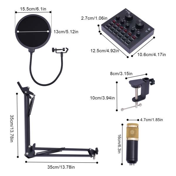 Kit de microphone à condensateur V8 Live - Carte son - Mixeur audio - Changeur vocal - Avec support de microphone - USB - Pour le streaming en direct
