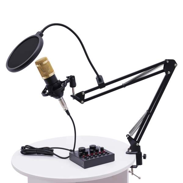 Kit de microphone à condensateur V8 Live - Carte son - Mixeur audio - Changeur vocal - Avec support de microphone - USB - Pour le streaming en direct