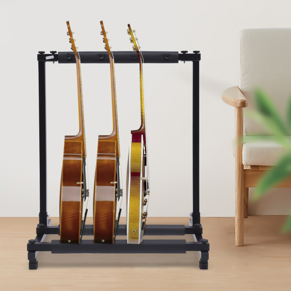 Support de guitare pliable en 3, Support multi-guitare, Design détachable, 62,5*47*73 cm, Noir