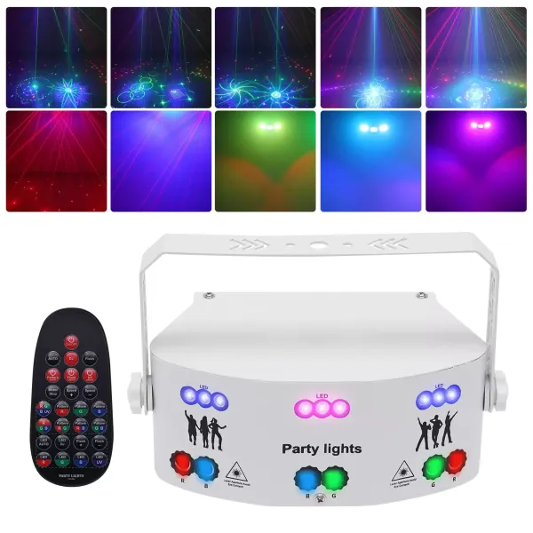 Lampe de soirée disco à 15 lentilles, éclairage de scène DJ intérieur DMX 512 activé par le son 192 motifs projecteur (blanc)