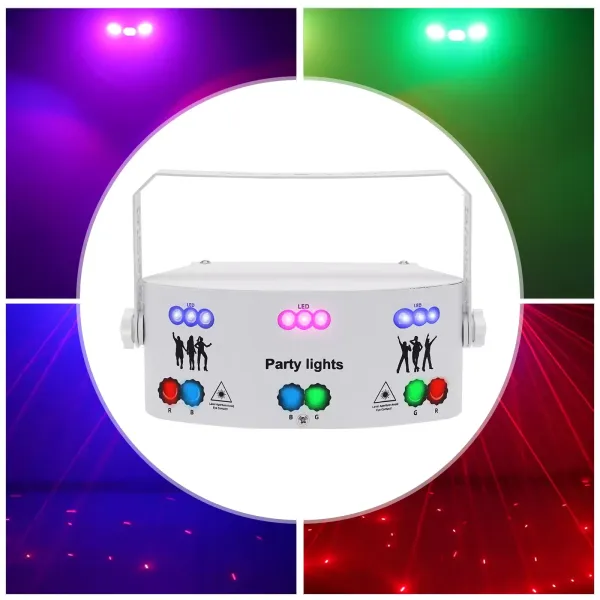 Lampe de soirée disco à 15 lentilles, éclairage de scène DJ intérieur DMX 512 activé par le son 192 motifs projecteur (blanc)