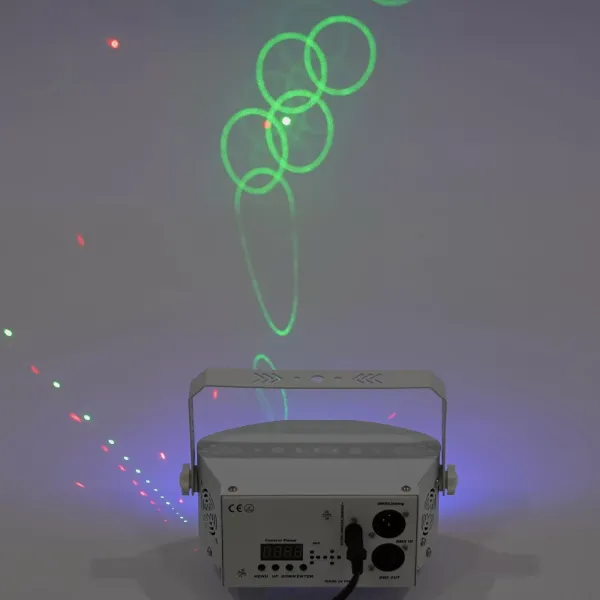 Lampe de soirée disco à 15 lentilles, éclairage de scène DJ intérieur DMX 512 activé par le son 192 motifs projecteur (blanc)
