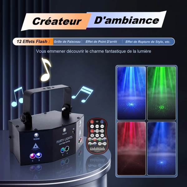 CNCEST Lumière Disco Party Light avec télécommande, 9-Eyes LED RGB Light DJ Projector Disco Stage Lighting Light Effect DMX
