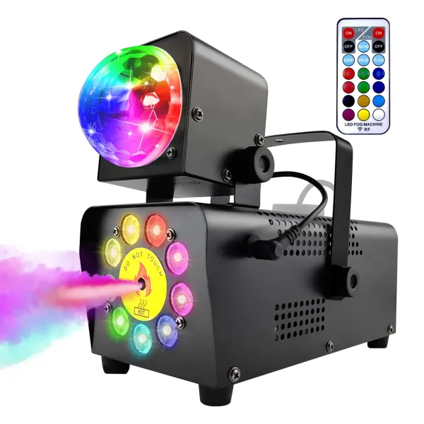 Mini machine à fumée avec effet boule disco 500 W LED RGB Light Smoke Machine avec télécommande 2000 CFM liquide