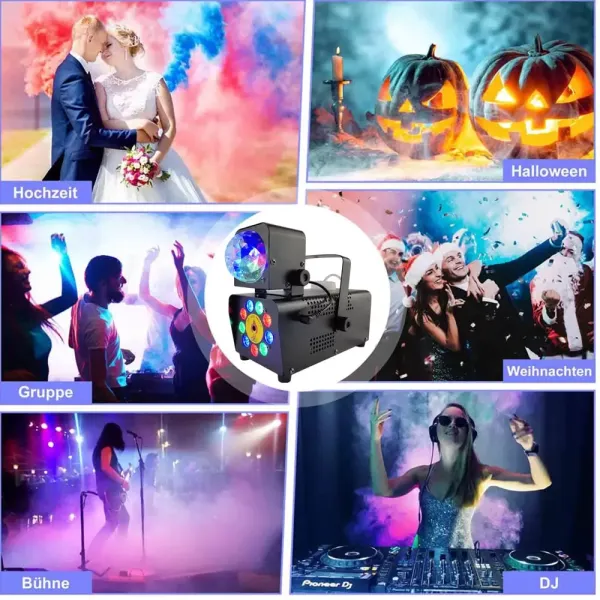Mini machine à fumée avec effet boule disco 500 W LED RGB Light Smoke Machine avec télécommande 2000 CFM liquide
