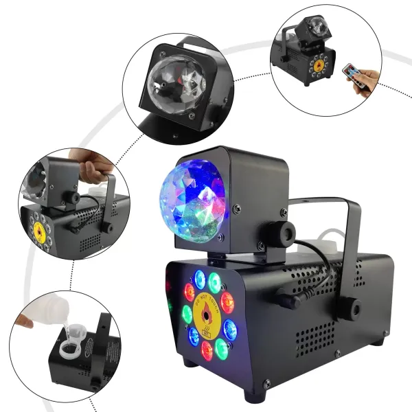 Mini machine à fumée avec effet boule disco 500 W LED RGB Light Smoke Machine avec télécommande 2000 CFM liquide