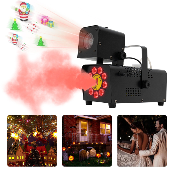 Machine à fumée 9 LED + lumière à motif 10*5*8,3 pouces, adaptée à la création de bons effets de scène et de performances uniques lors des fêtes de festivals