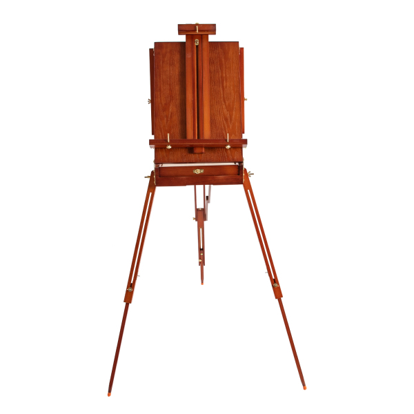 Boîte de chevalet d'artiste portable en bois de style français avec pieds pliables, tiroir de rangement et plateau de palette pour peinture en extérieur, support de chevalet trépied
