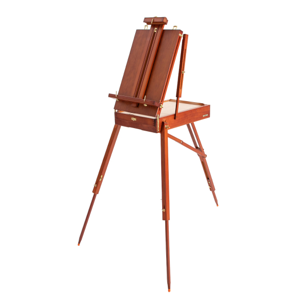 Boîte de chevalet d'artiste portable en bois de style français avec pieds pliables, tiroir de rangement et plateau de palette pour peinture en extérieur, support de chevalet trépied