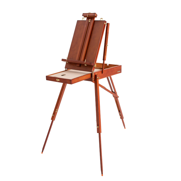 Boîte de chevalet d'artiste portable en bois de style français avec pieds pliables, tiroir de rangement et plateau de palette pour peinture en extérieur, support de chevalet trépied