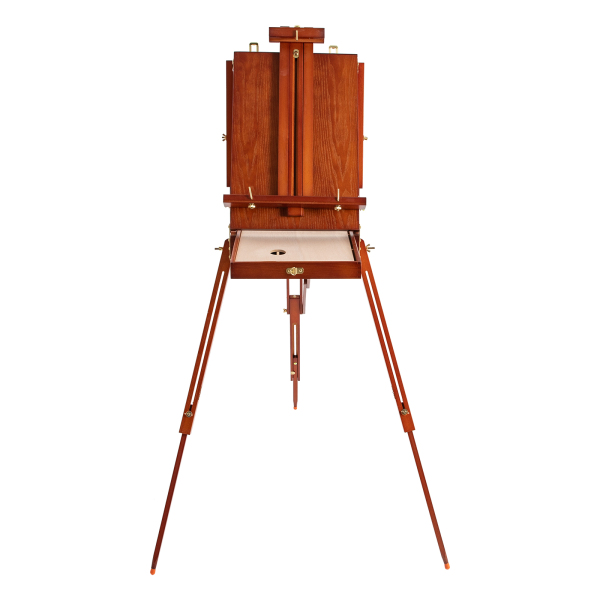 Boîte de chevalet d'artiste portable en bois de style français avec pieds pliables, tiroir de rangement et plateau de palette pour peinture en extérieur, support de chevalet trépied