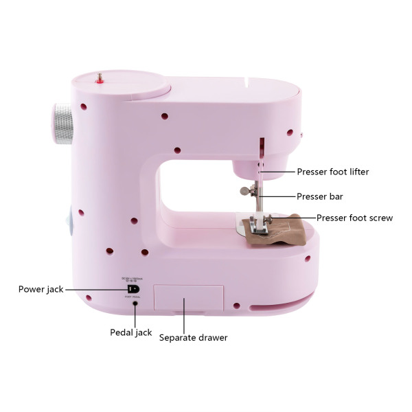 Machine à coudre électrique, bras libre, mini machine à coudre domestique, deux modes pour la maison, le magasin de bricolage (rose)