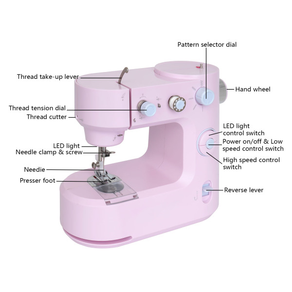 Machine à coudre électrique, bras libre, mini machine à coudre domestique, deux modes pour la maison, le magasin de bricolage (rose)