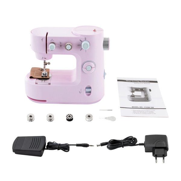 Machine à coudre électrique, bras libre, mini machine à coudre domestique, deux modes pour la maison, le magasin de bricolage (rose)